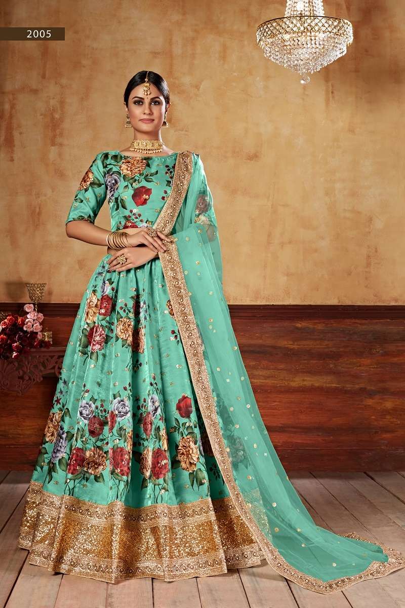 LISHVAA VOL-1 GREEN  WEDDING SEASON SPECIAL FLOWER PRINTED LEHNAGA CHOLI Wholesale catalog