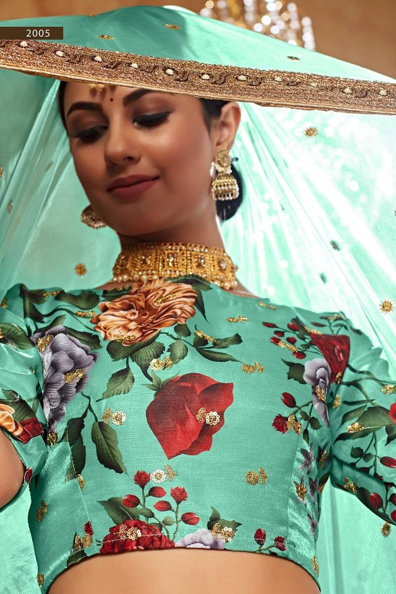LISHVAA VOL-1 GREEN  WEDDING SEASON SPECIAL FLOWER PRINTED LEHNAGA CHOLI Wholesale catalog