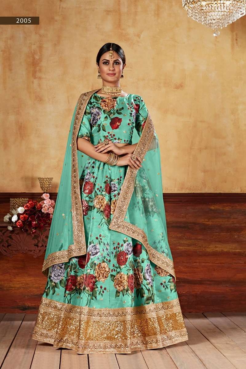 LISHVAA VOL-1 GREEN  WEDDING SEASON SPECIAL FLOWER PRINTED LEHNAGA CHOLI Wholesale catalog