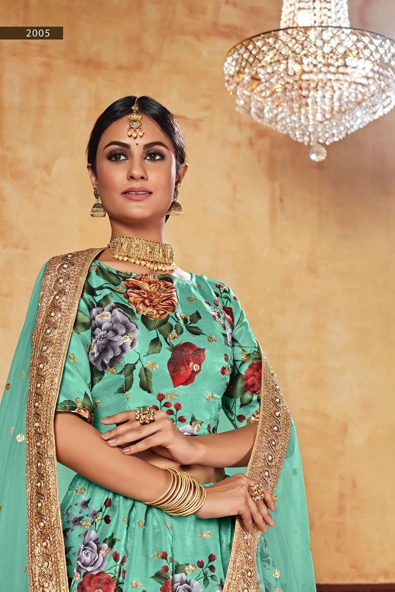 LISHVAA VOL-1 GREEN  WEDDING SEASON SPECIAL FLOWER PRINTED LEHNAGA CHOLI Wholesale catalog