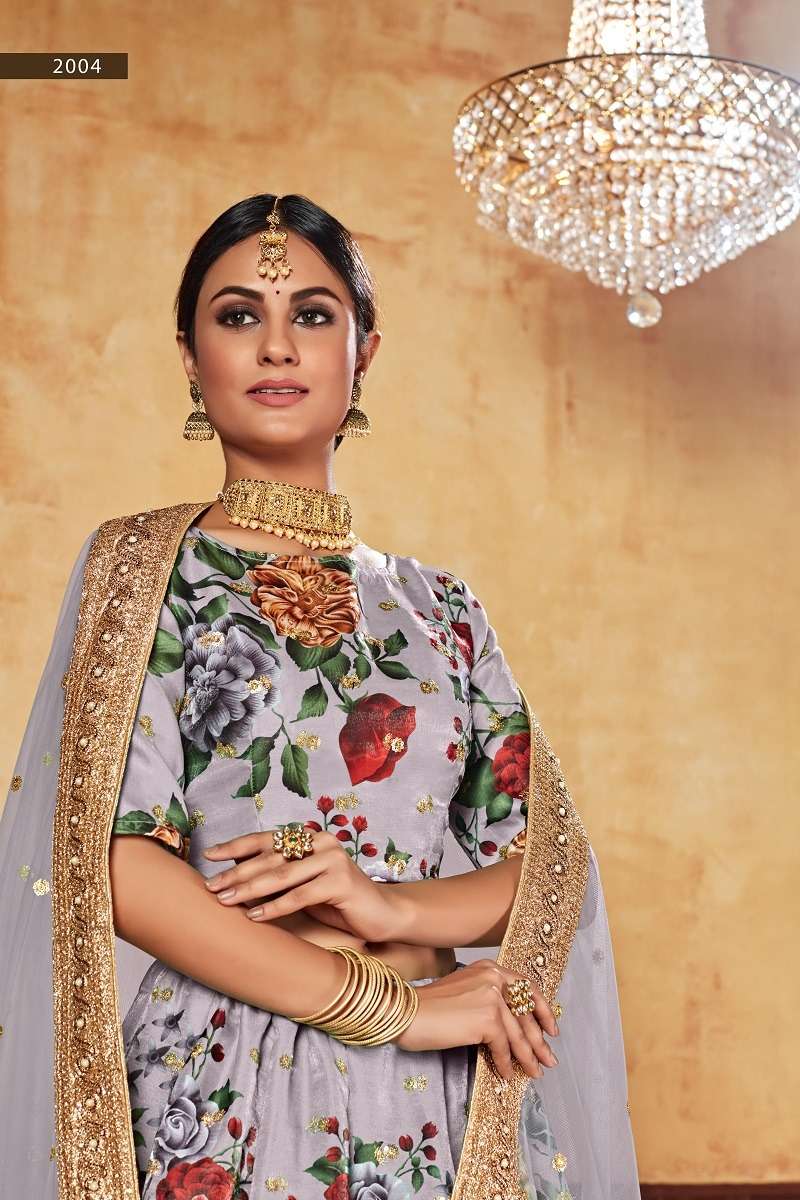 LISHVAA VOL-1 GREY WEDDING SEASON SPECIAL FLOWER PRINTED LEHNAGA CHOLI Wholesale catalog