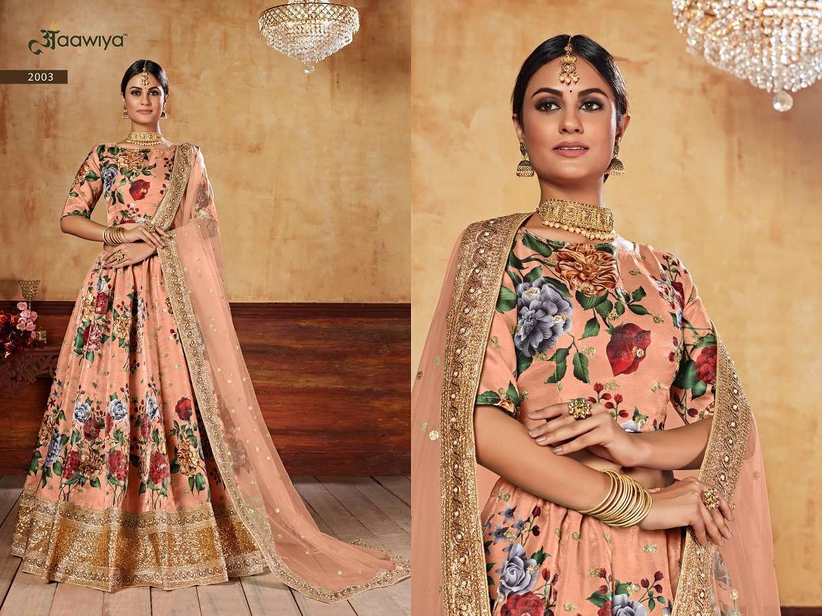 LISHVAA VOL-1 ORANGE  WEDDING SEASON SPECIAL FLOWER PRINTED LEHNAGA CHOLI Wholesale catalog