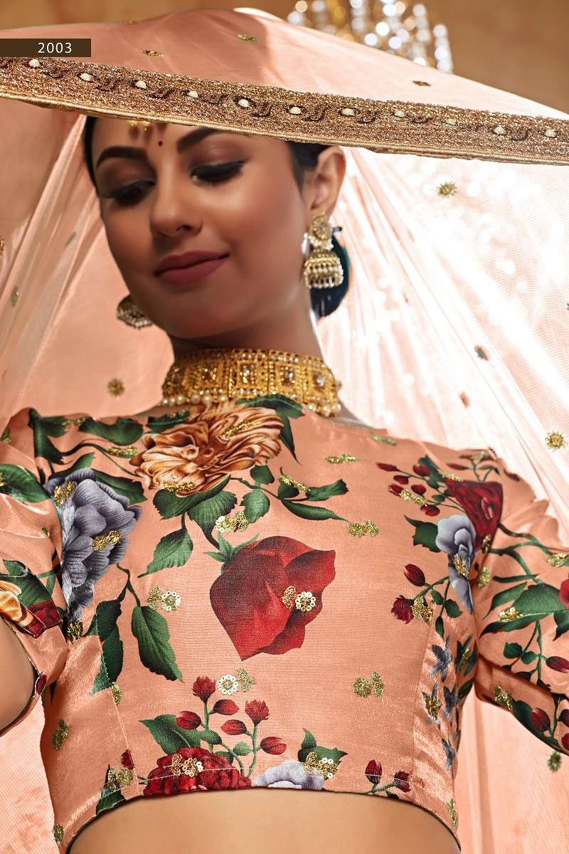 LISHVAA VOL-1 ORANGE  WEDDING SEASON SPECIAL FLOWER PRINTED LEHNAGA CHOLI Wholesale catalog