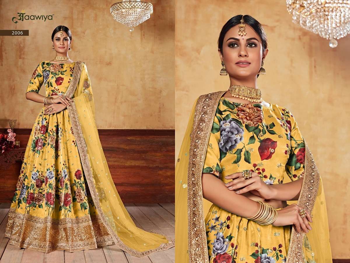 LISHVAA VOL-1 YELLOW WEDDING SEASON SPECIAL FLOWER PRINTED LEHNAGA CHOLI Wholesale catalog