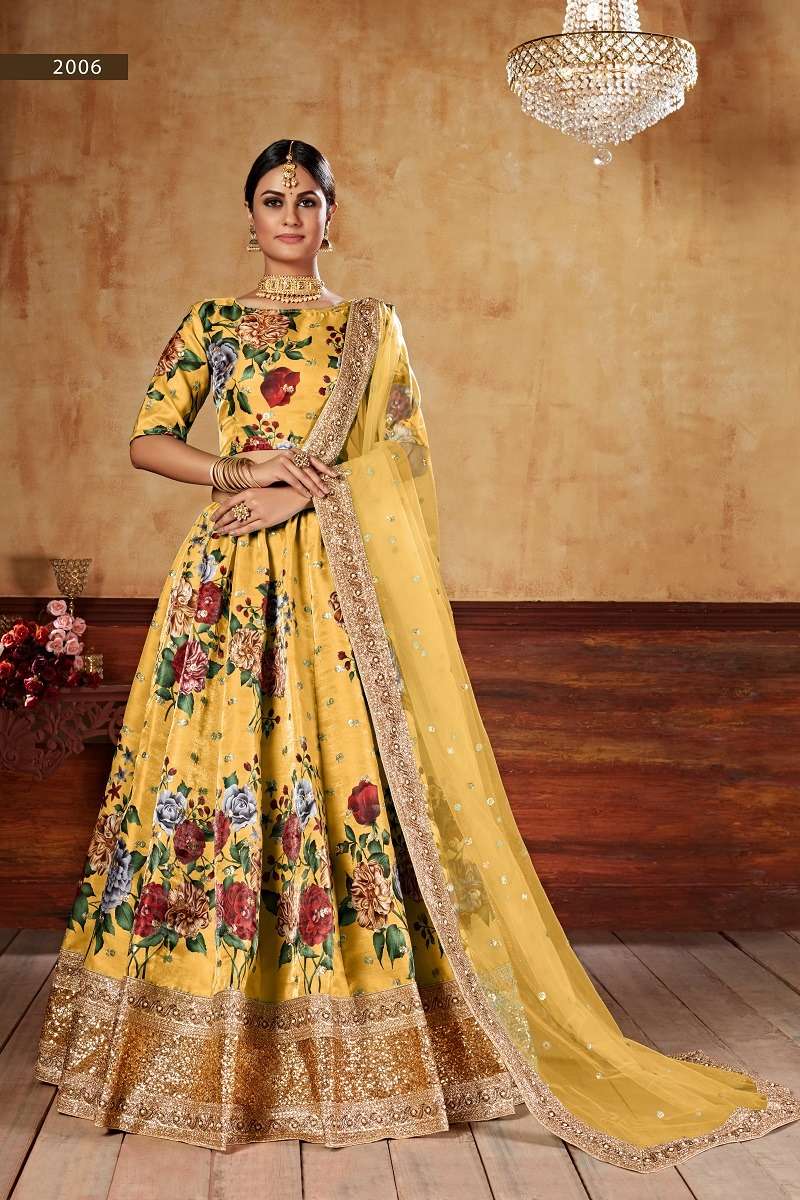 LISHVAA VOL-1 YELLOW WEDDING SEASON SPECIAL FLOWER PRINTED LEHNAGA CHOLI Wholesale catalog