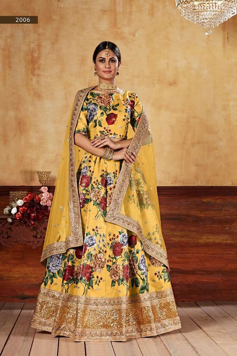 LISHVAA VOL-1 YELLOW WEDDING SEASON SPECIAL FLOWER PRINTED LEHNAGA CHOLI Wholesale catalog