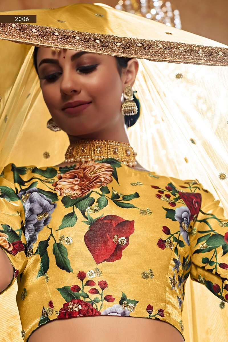 LISHVAA VOL-1 YELLOW WEDDING SEASON SPECIAL FLOWER PRINTED LEHNAGA CHOLI Wholesale catalog