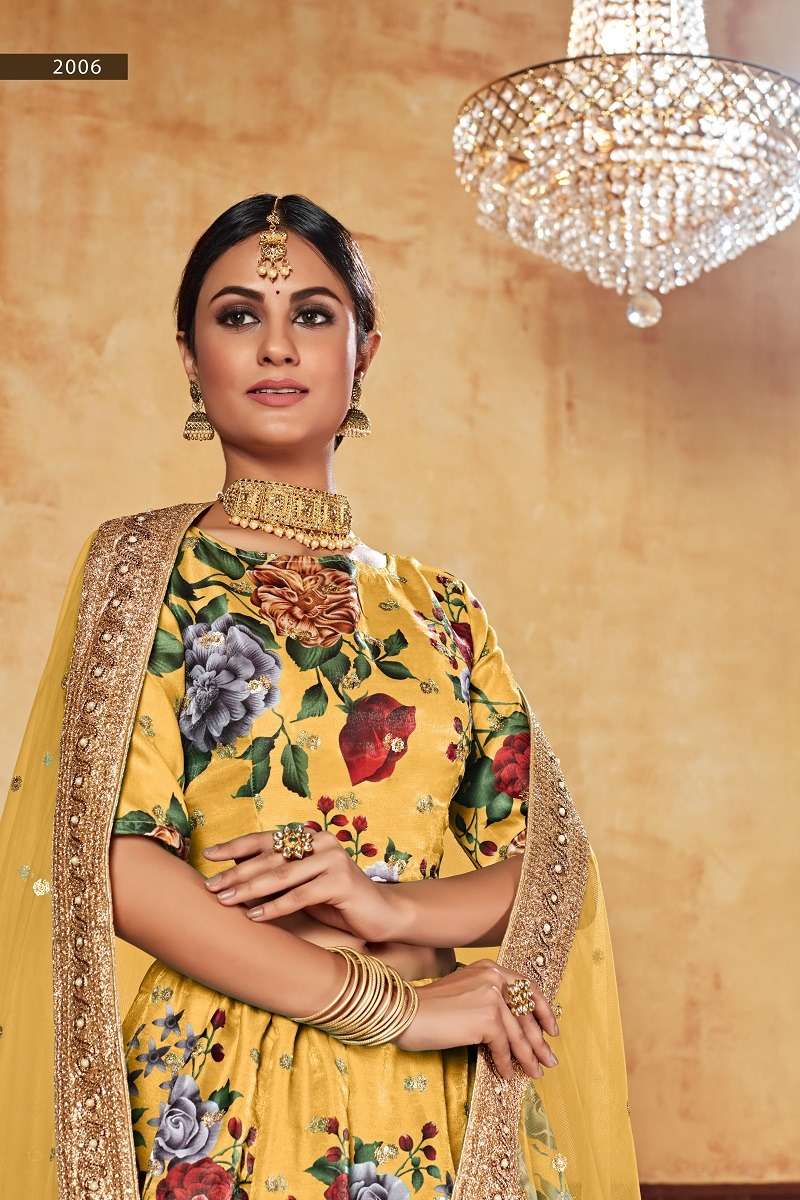 LISHVAA VOL-1 YELLOW WEDDING SEASON SPECIAL FLOWER PRINTED LEHNAGA CHOLI Wholesale catalog