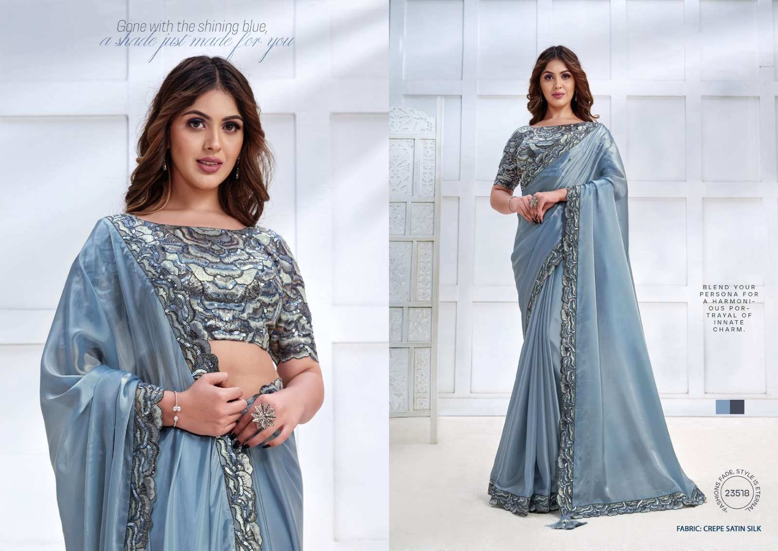 Mahotsav Mohmanthan Majestica Crepe Satin Silk Saree Wholesale catalog