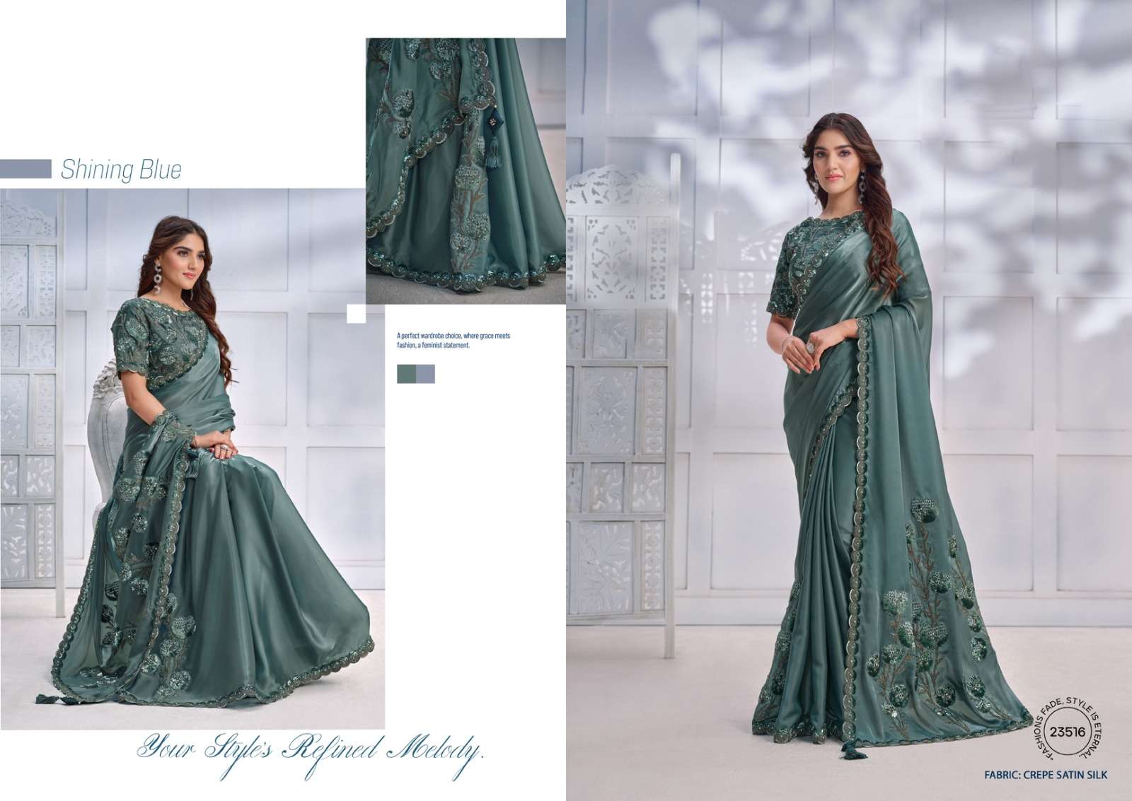 Mahotsav Mohmanthan Majestica Crepe Satin Silk Saree Wholesale catalog