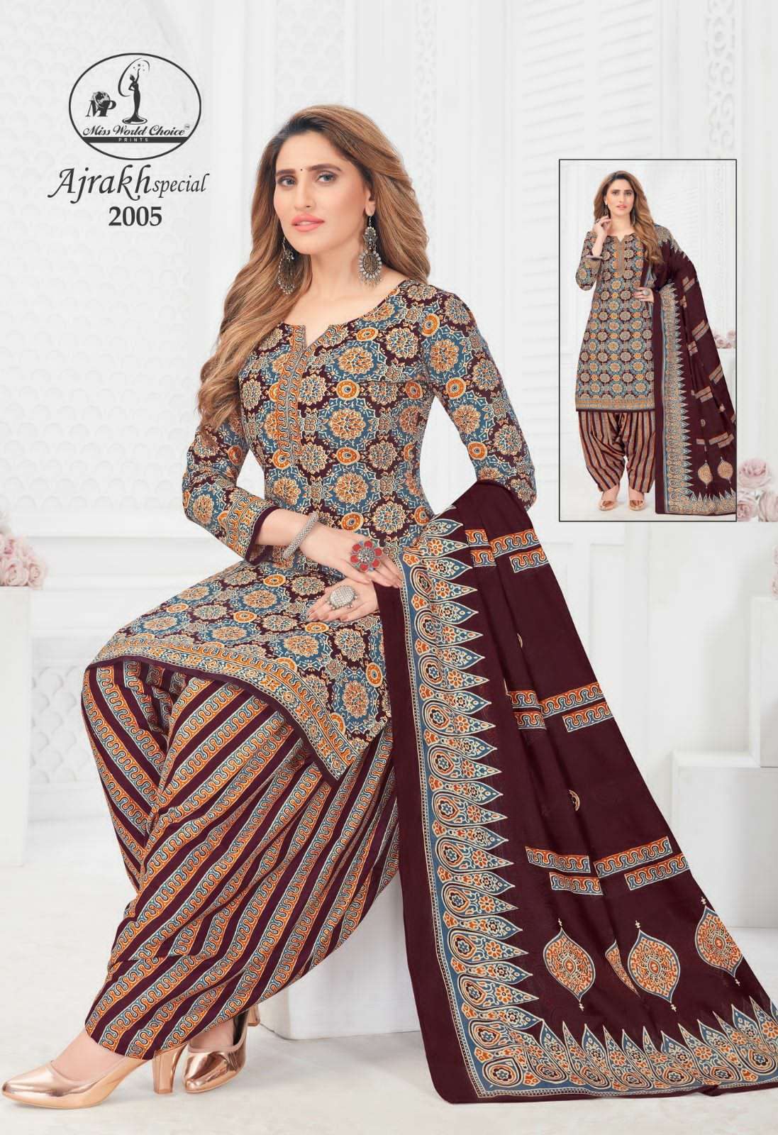 Miss World Ajrakh Vol 2 Designer Cotton Dress Material Wholesale catalog