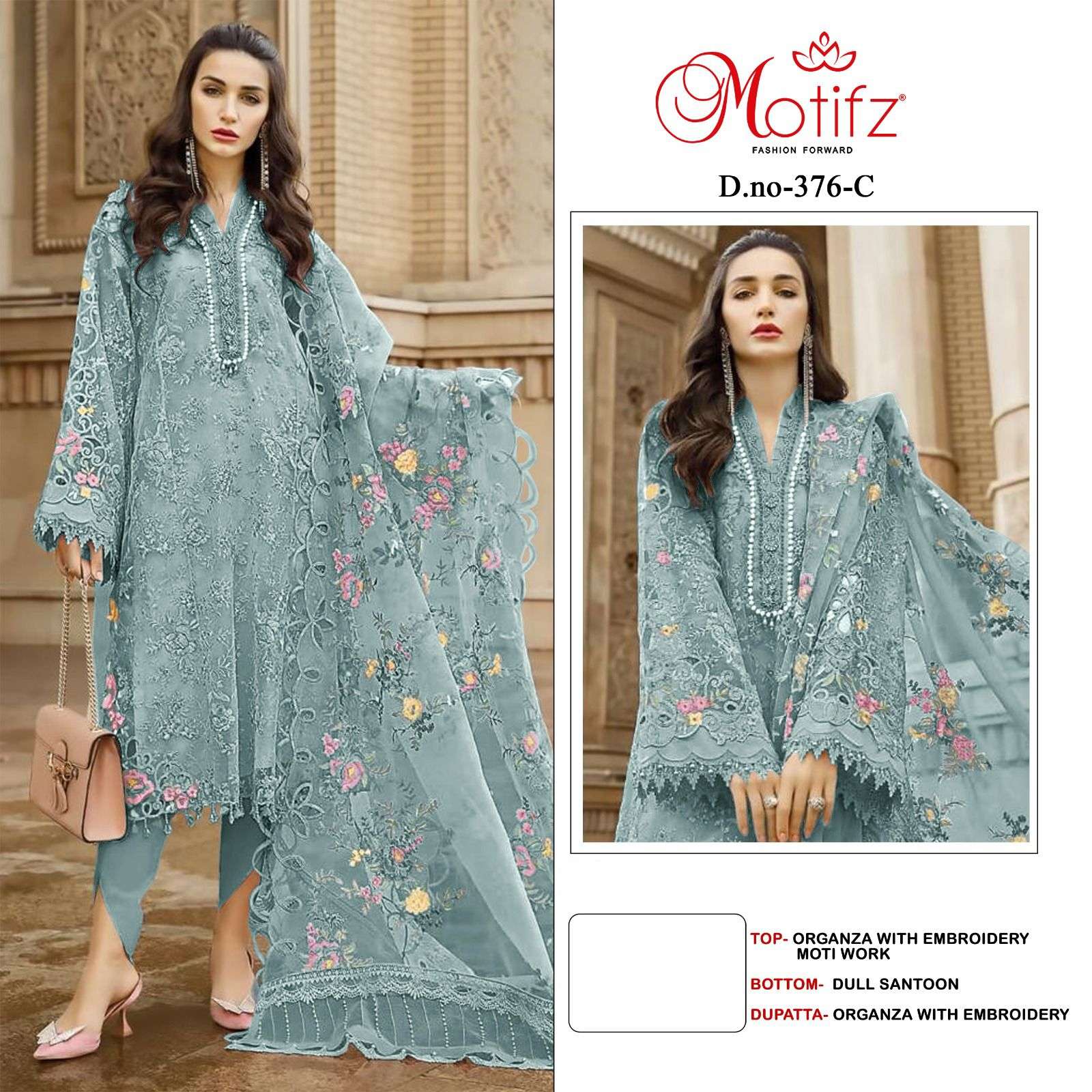 Motifz 376 A To D Organza Pakistani Salwar Kameez Wholesale catalog