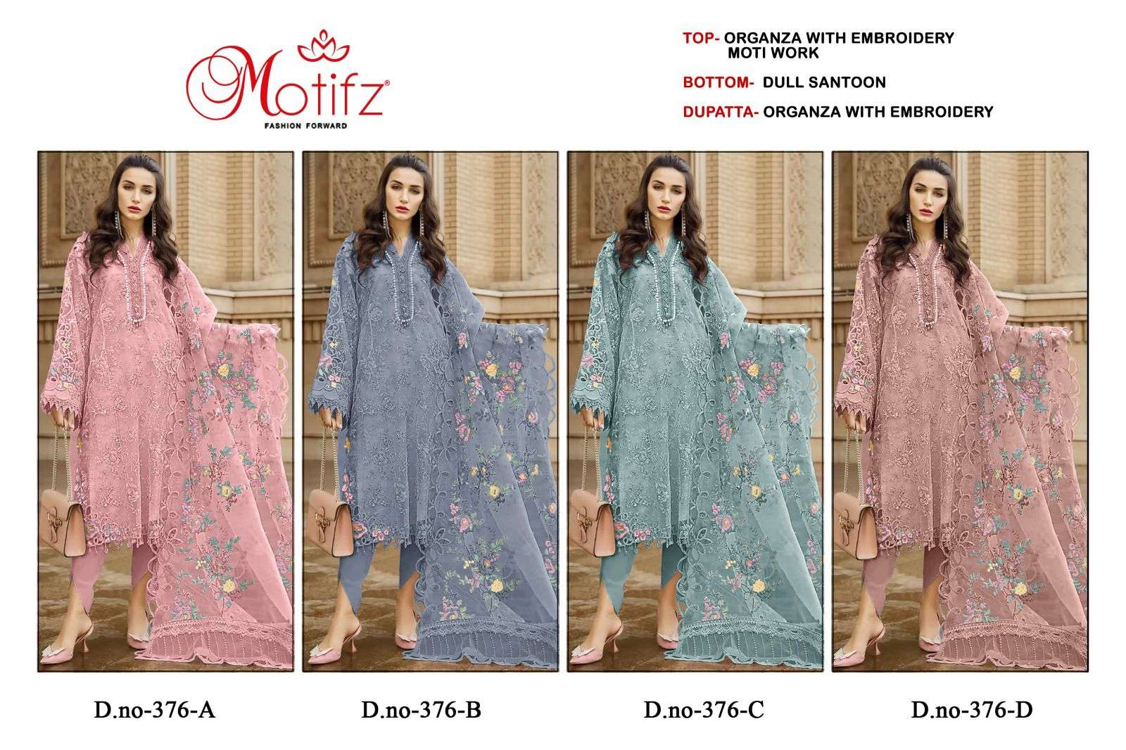 Motifz 376 A To D Organza Pakistani Salwar Kameez Wholesale catalog