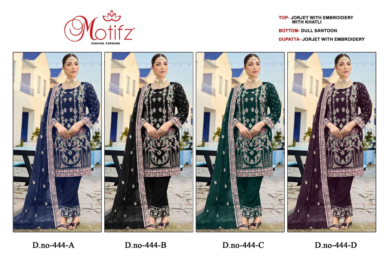 Motifz 444 Georgette with embroidery  khatli work Pakistani Salwar Kameez Wholesale catalog