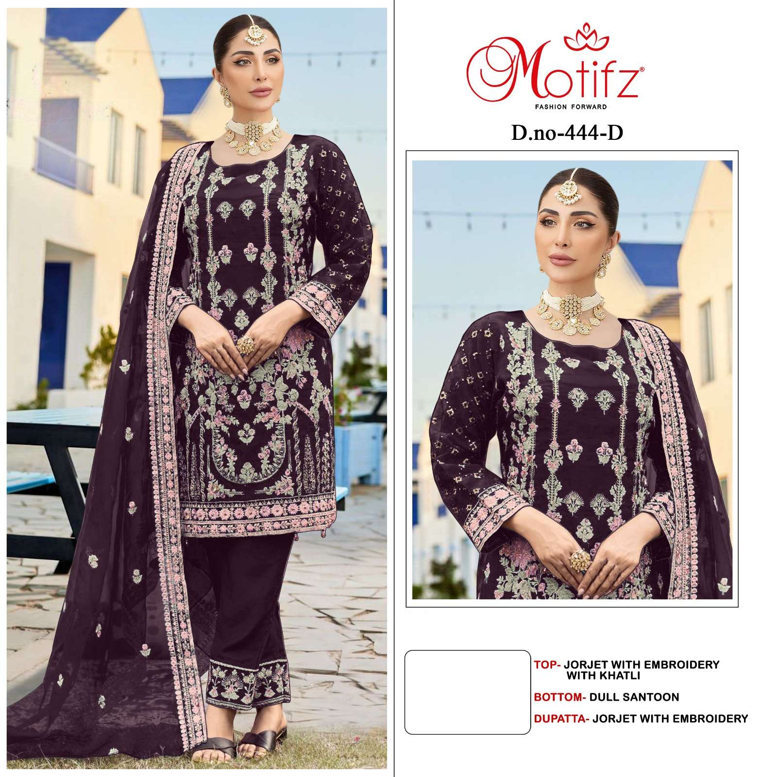 Motifz 444 Georgette with embroidery  khatli work Pakistani Salwar Kameez Wholesale catalog