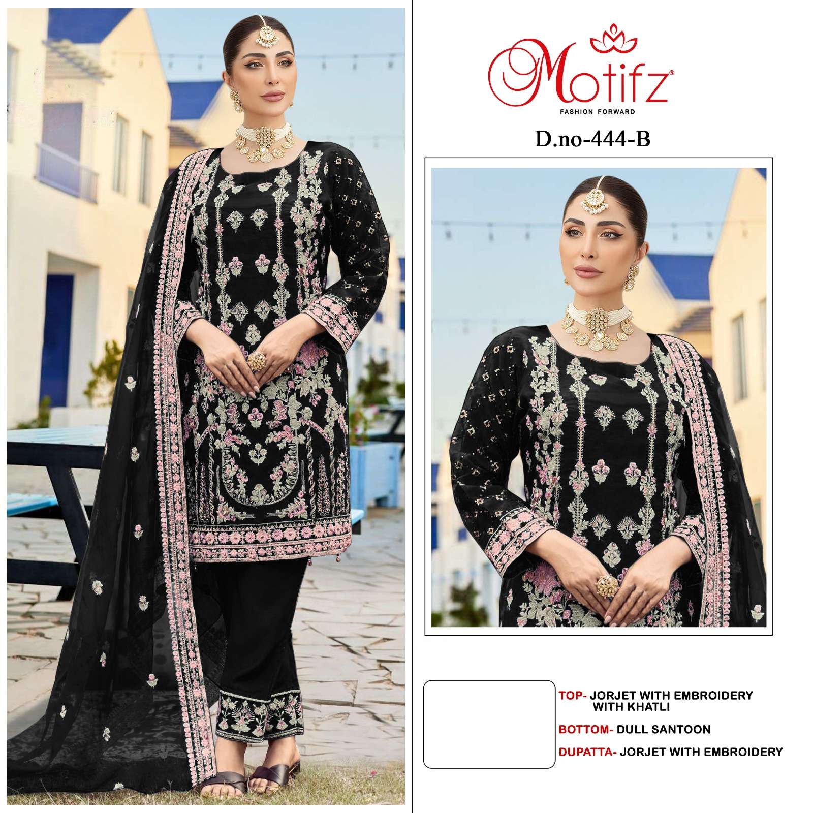 Motifz 444 Georgette with embroidery  khatli work Pakistani Salwar Kameez Wholesale catalog