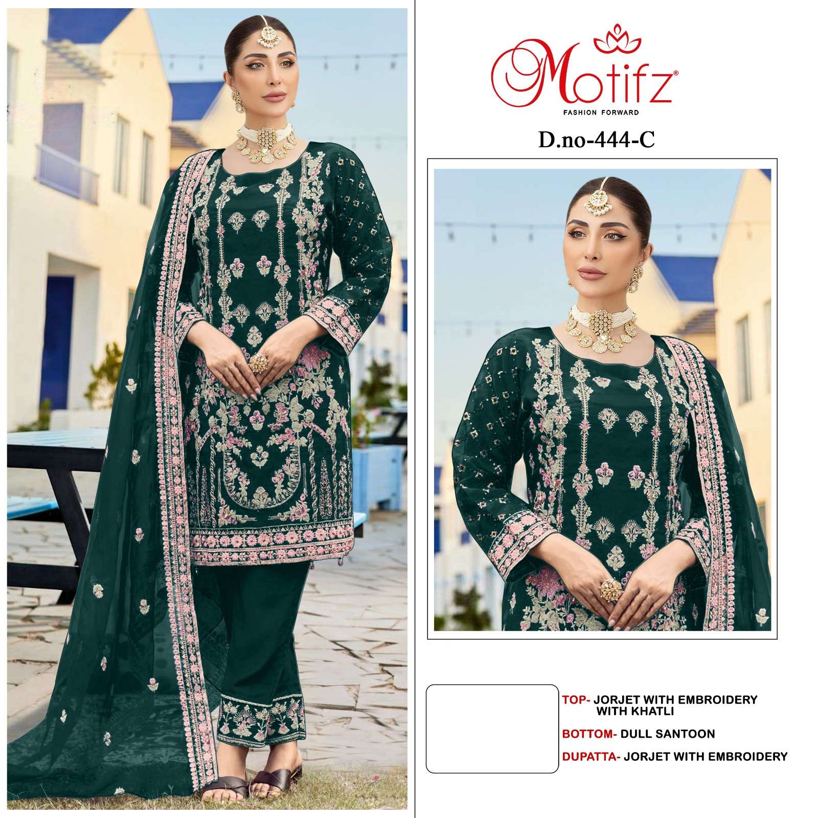 Motifz 444 Georgette with embroidery  khatli work Pakistani Salwar Kameez Wholesale catalog