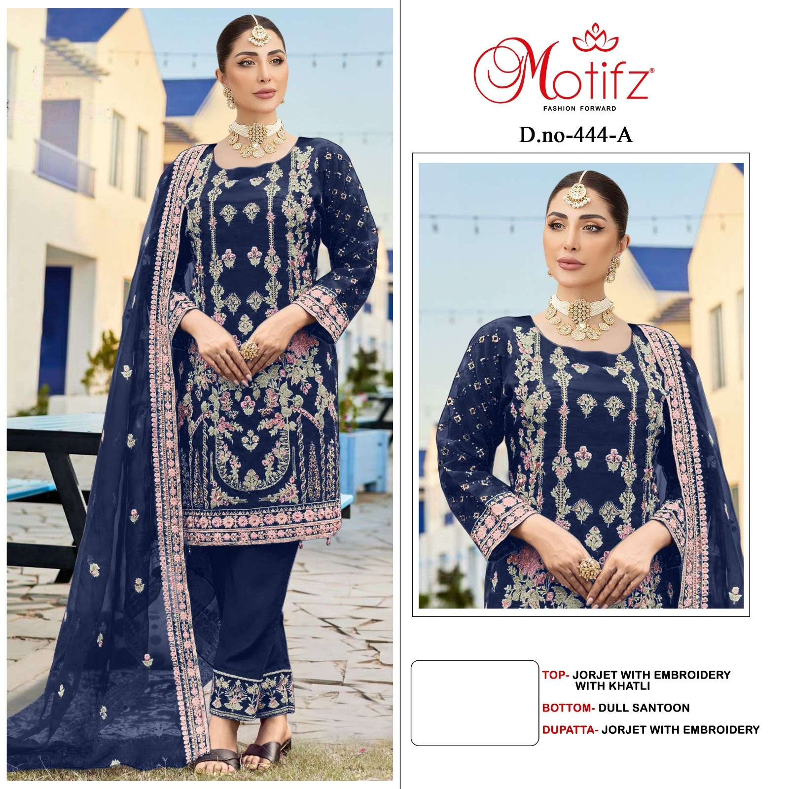 Motifz 444 Georgette with embroidery  khatli work Pakistani Salwar Kameez Wholesale catalog