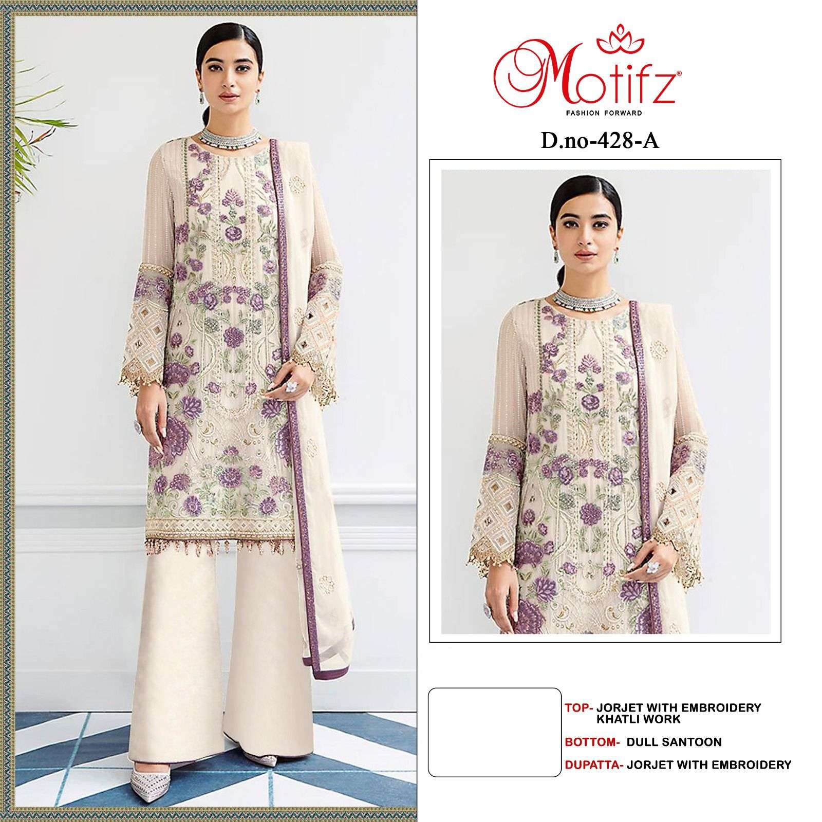 Motifz D -428 Georgette with embroidery  khatli work Salwar Kameez Wholesale catalog