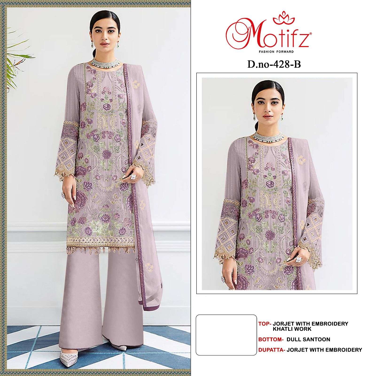 Motifz D -428 Georgette with embroidery  khatli work Salwar Kameez Wholesale catalog