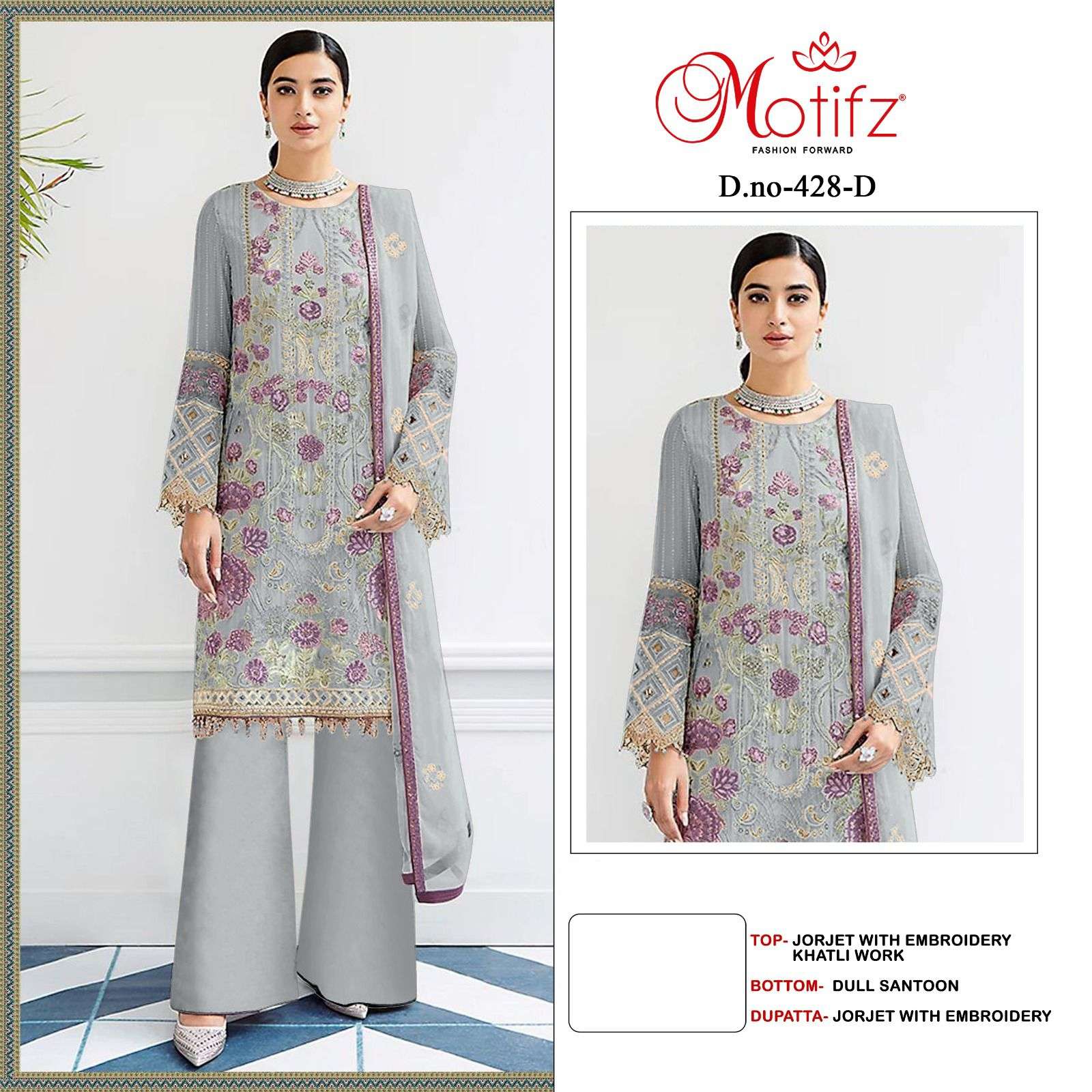 Motifz D -428 Georgette with embroidery  khatli work Salwar Kameez Wholesale catalog