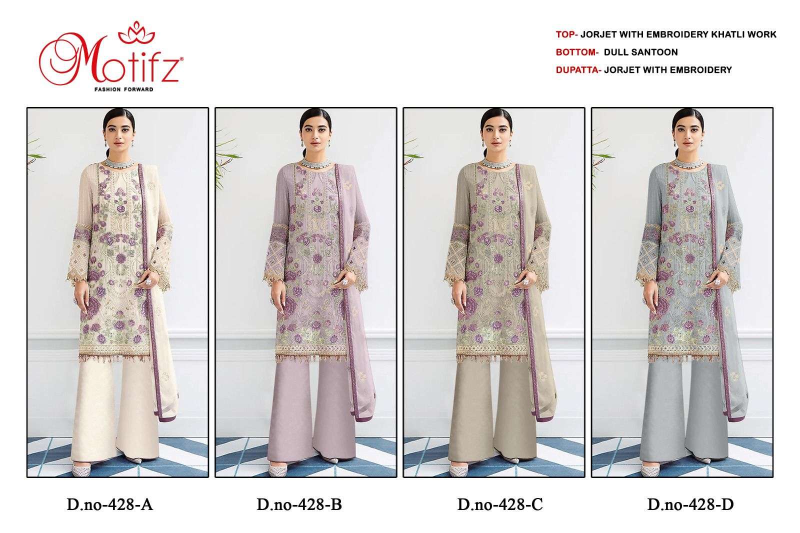 Motifz D -428 Georgette with embroidery  khatli work Salwar Kameez Wholesale catalog