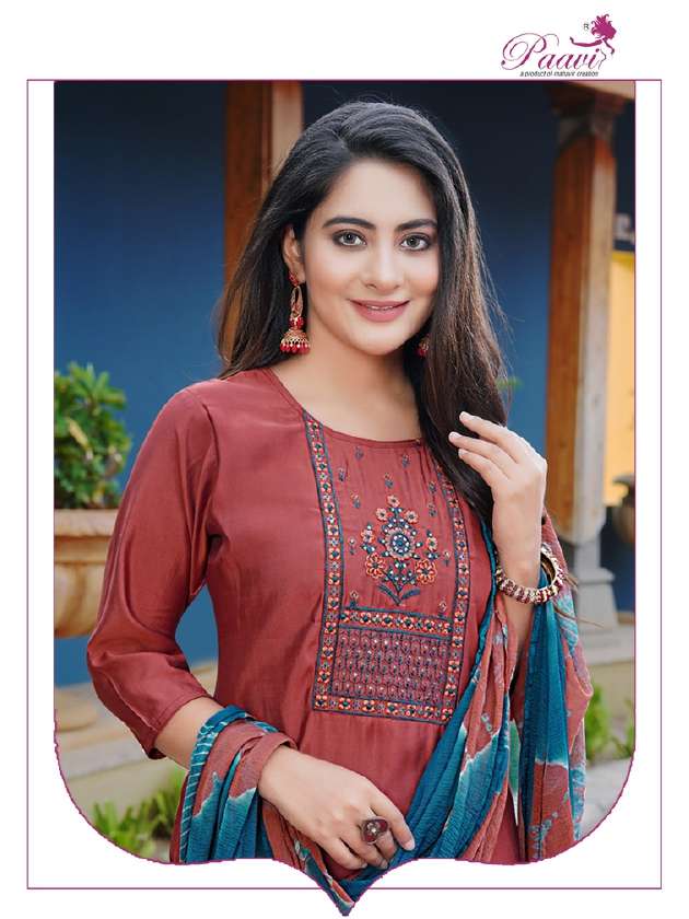 PAAVI BANI EMBROIDERY on top and Pant with Nazmin Duppta kurti Wholesale catalog