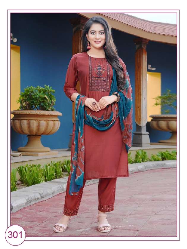 PAAVI BANI EMBROIDERY on top and Pant with Nazmin Duppta kurti Wholesale catalog