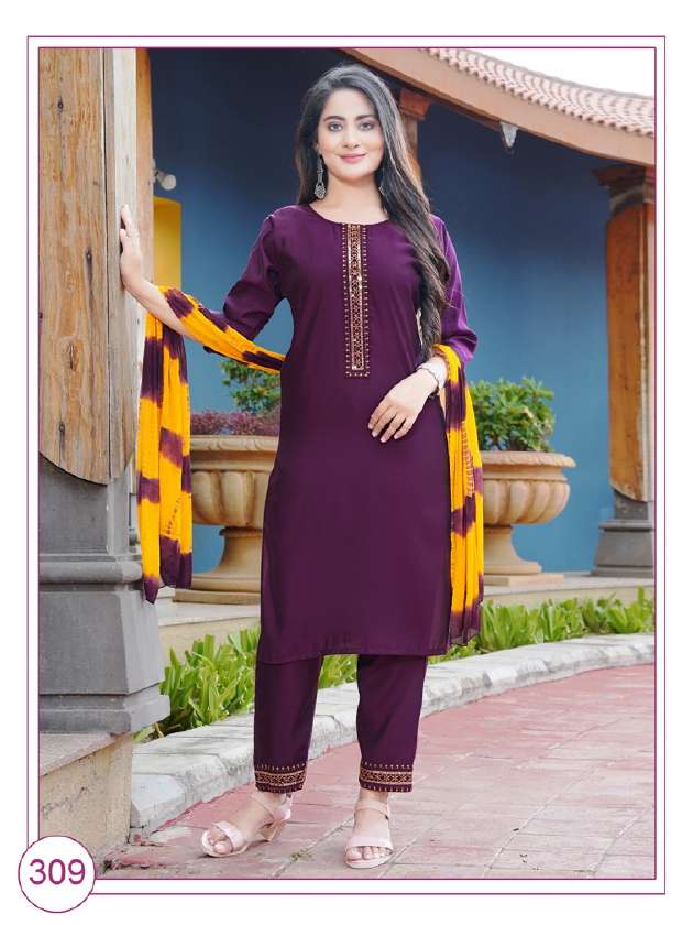 PAAVI BANI EMBROIDERY on top and Pant with Nazmin Duppta kurti Wholesale catalog