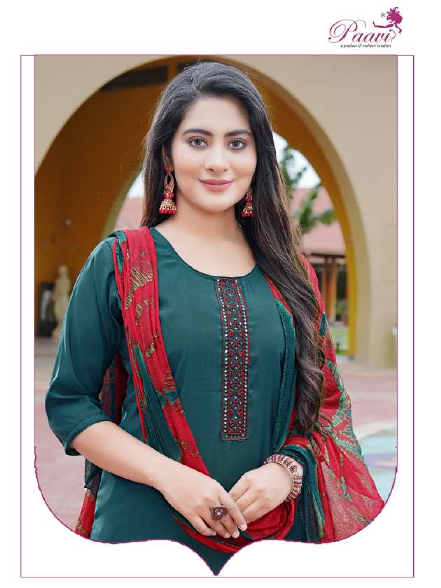 PAAVI BANI EMBROIDERY on top and Pant with Nazmin Duppta kurti Wholesale catalog