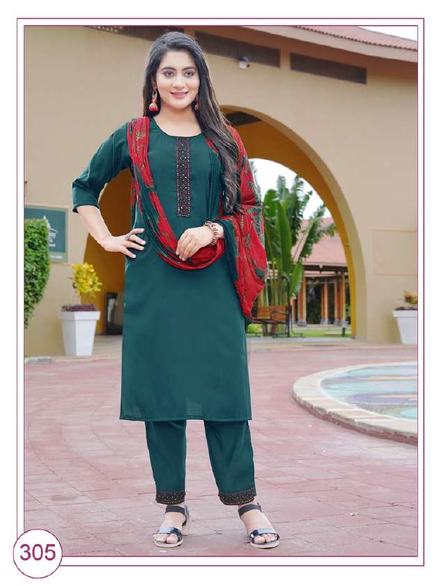 PAAVI BANI EMBROIDERY on top and Pant with Nazmin Duppta kurti Wholesale catalog
