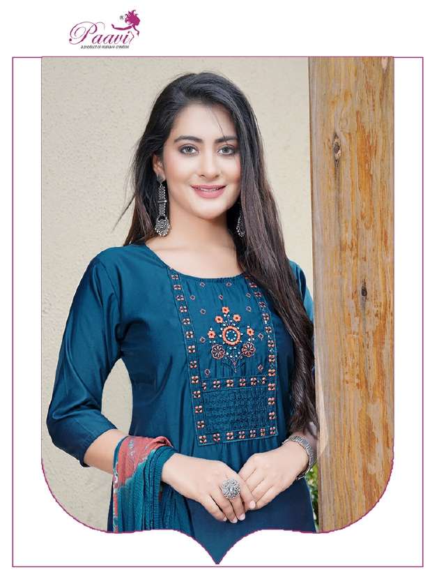 PAAVI BANI EMBROIDERY on top and Pant with Nazmin Duppta kurti Wholesale catalog