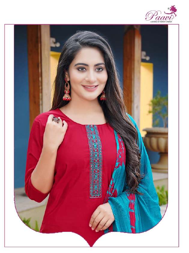 PAAVI BANI EMBROIDERY on top and Pant with Nazmin Duppta kurti Wholesale catalog