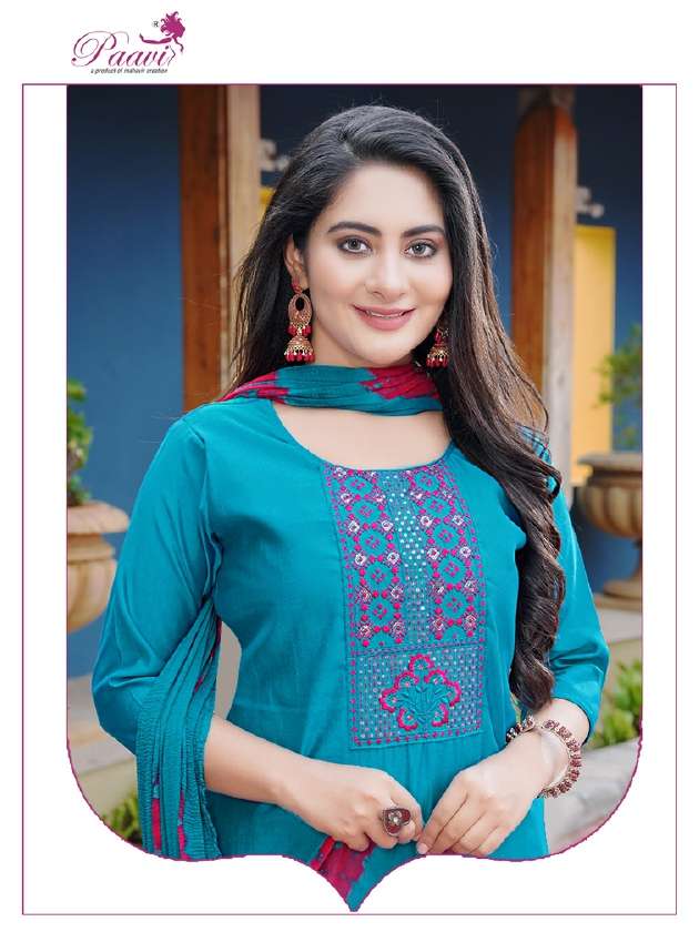 PAAVI BANI EMBROIDERY on top and Pant with Nazmin Duppta kurti Wholesale catalog