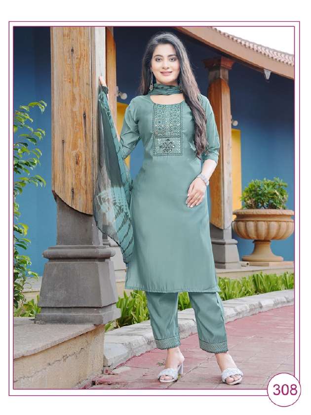 PAAVI BANI EMBROIDERY on top and Pant with Nazmin Duppta kurti Wholesale catalog