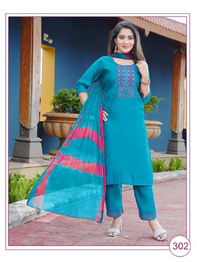 PAAVI BANI EMBROIDERY on top and Pant with Nazmin Duppta kurti Wholesale catalog