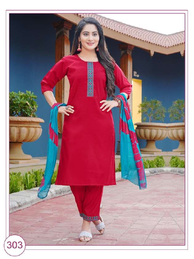 PAAVI BANI EMBROIDERY on top and Pant with Nazmin Duppta kurti Wholesale catalog