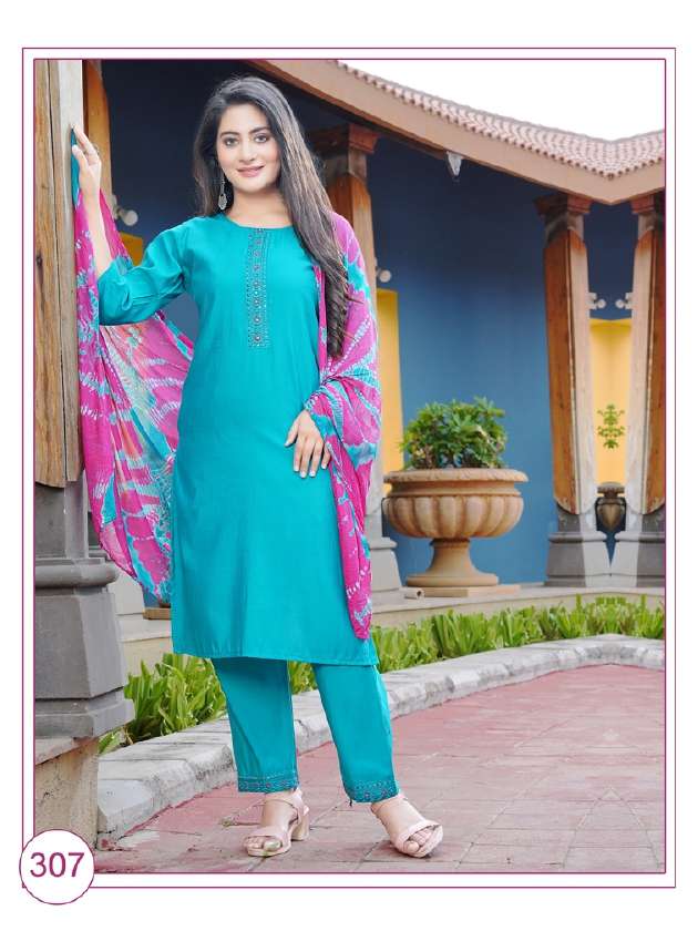PAAVI BANI EMBROIDERY on top and Pant with Nazmin Duppta kurti Wholesale catalog