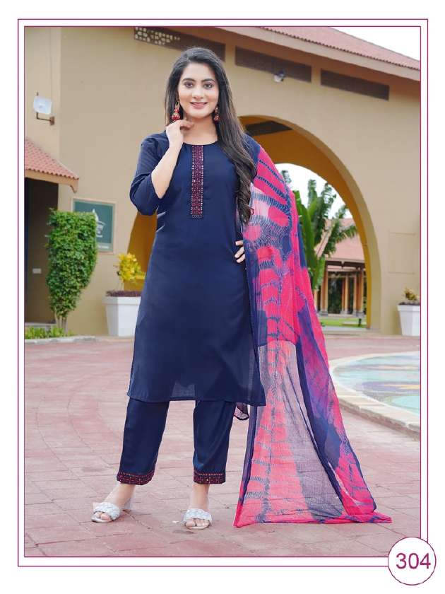 PAAVI BANI EMBROIDERY on top and Pant with Nazmin Duppta kurti Wholesale catalog