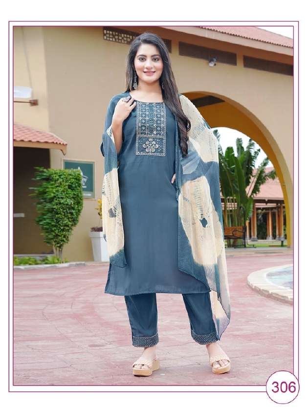 PAAVI BANI EMBROIDERY on top and Pant with Nazmin Duppta kurti Wholesale catalog