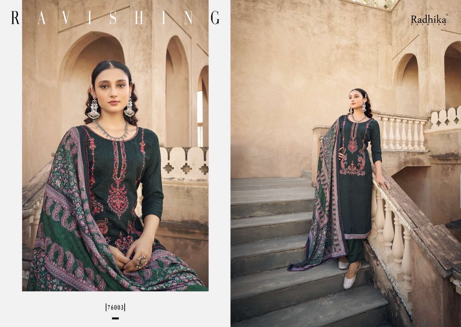 Radhika Sumyra Kashmira Shawal 2 Pashmina Dress Material Wholesale catalog