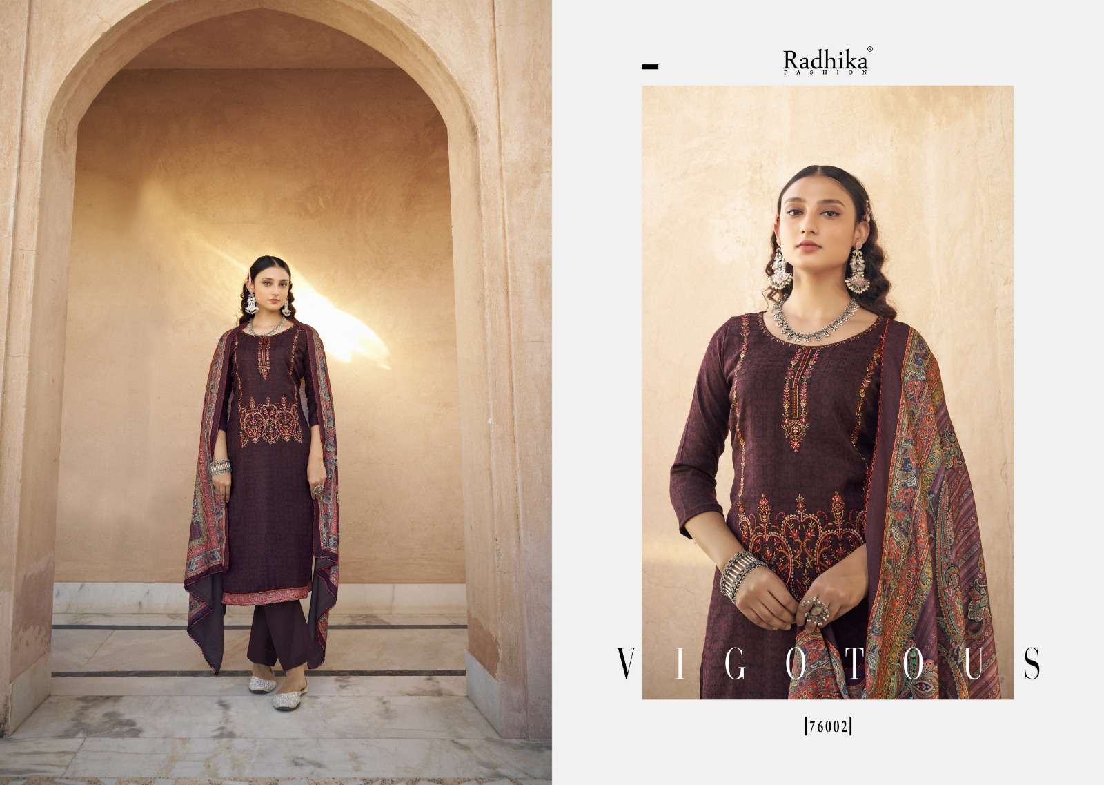 Radhika Sumyra Kashmira Shawal 2 Pashmina Dress Material Wholesale catalog