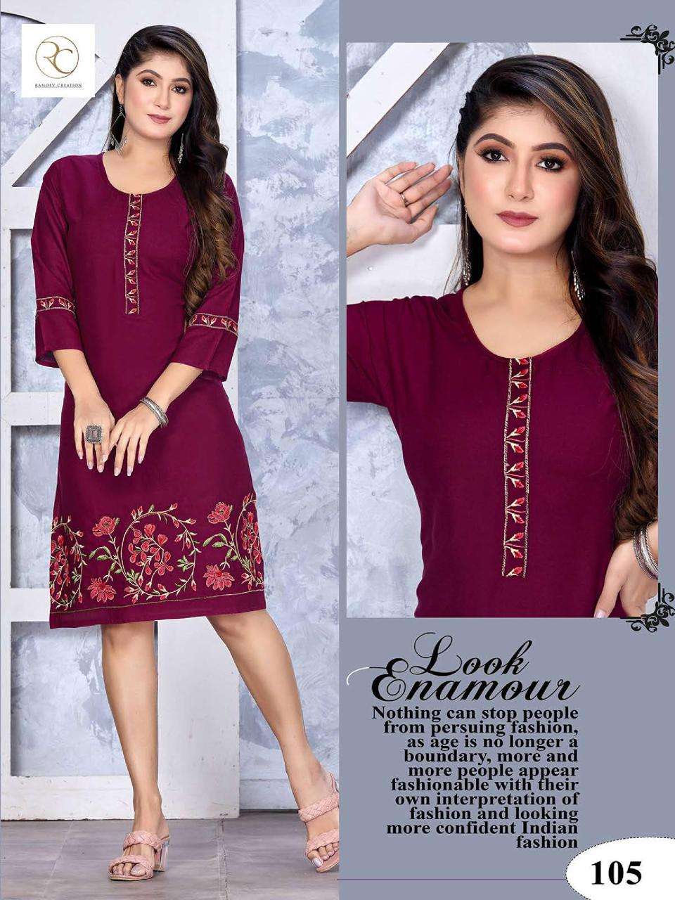 Rc Kashmiri Vol 3 Rayon Embroidered Designer Kurtis Wholesale catalog