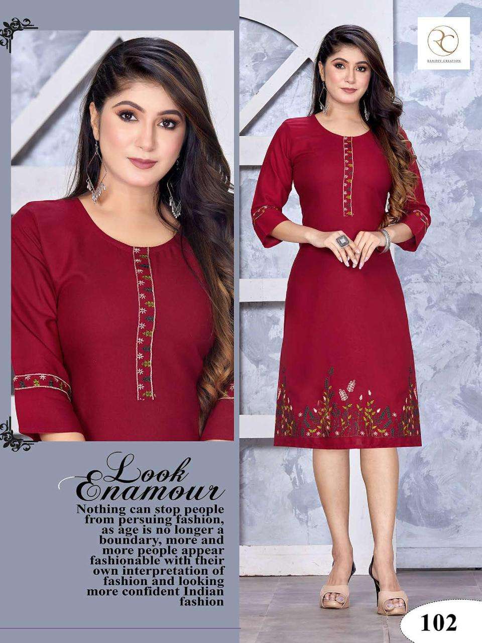 Rc Kashmiri Vol 3 Rayon Embroidered Designer Kurtis Wholesale catalog