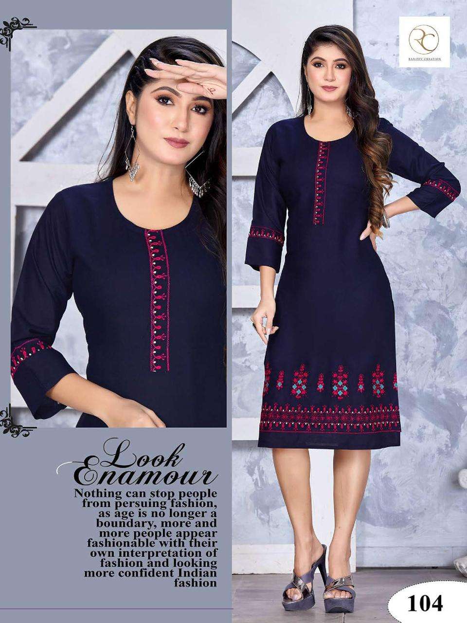 Rc Kashmiri Vol 3 Rayon Embroidered Designer Kurtis Wholesale catalog