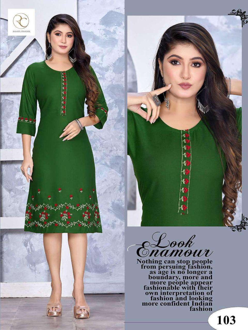 Rc Kashmiri Vol 3 Rayon Embroidered Designer Kurtis Wholesale catalog