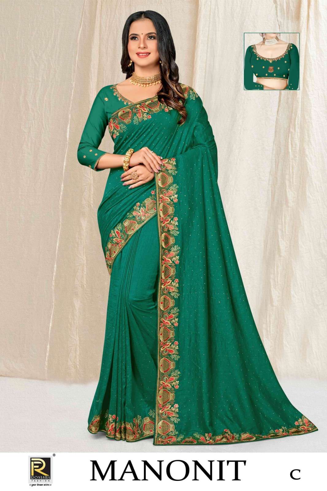 Ronisha Manonit Embroidered Siroski Diamond Work Saree Wholesale catalog