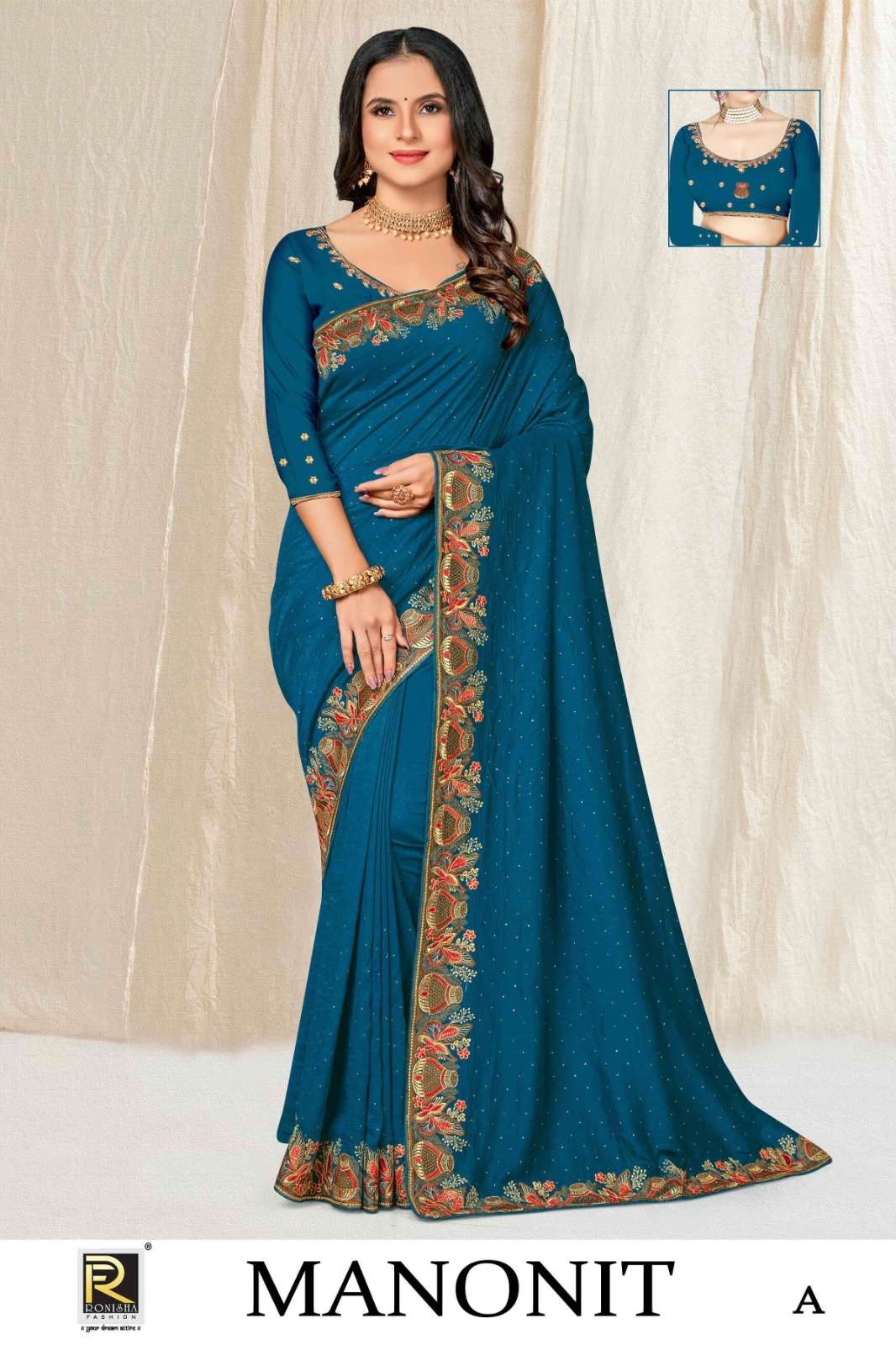 Ronisha Manonit Embroidered Siroski Diamond Work Saree Wholesale catalog