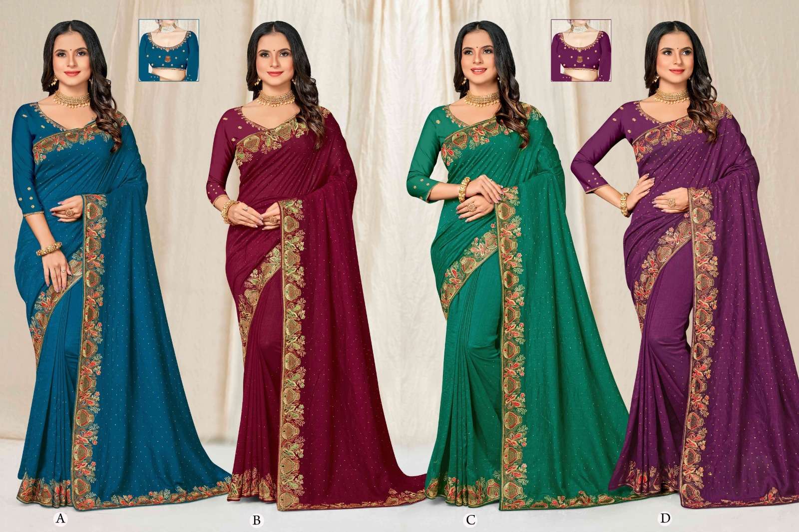 Ronisha Manonit Embroidered Siroski Diamond Work Saree Wholesale catalog