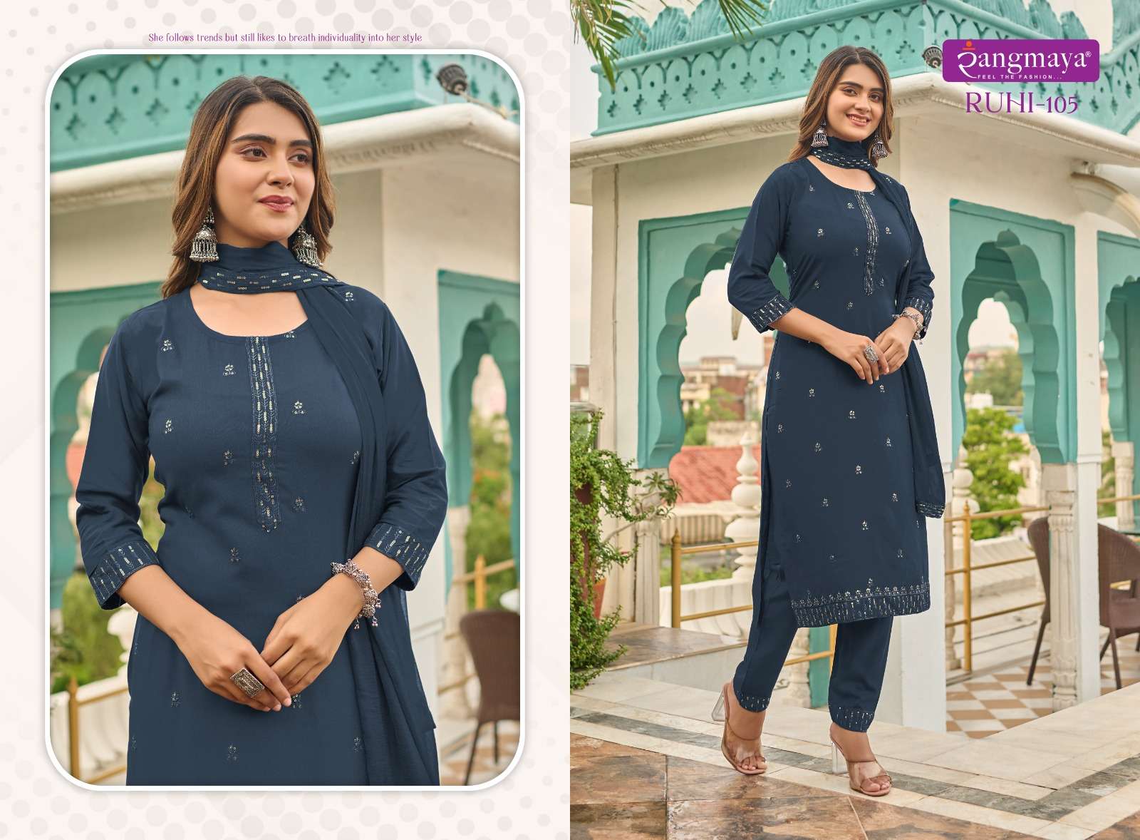 RUHI Rayon Kurti with Pant with duppata Wholesale catalog